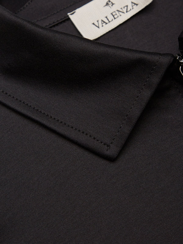 Supima Polo Zip Collar L/S | Black