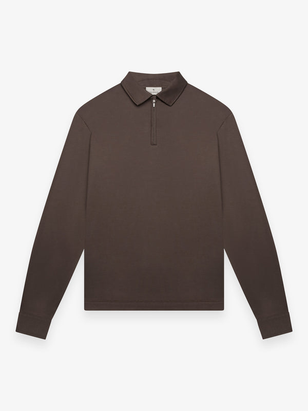 Supima Polo Zip Collar L/S | Ebony Brown