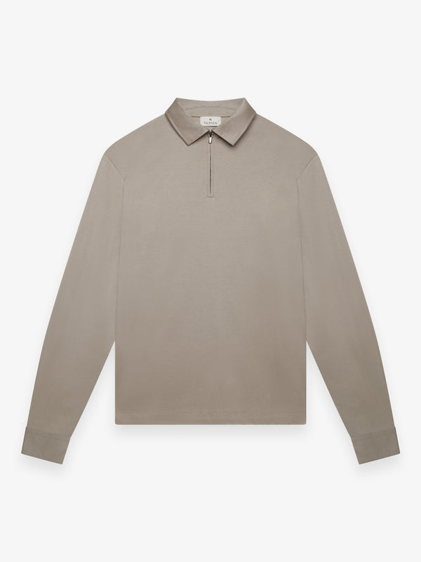 Supima Polo Zip Collar L/S | Lead Grey