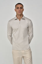 Supima Polo Zip Collar L/S | Pearl Grey
