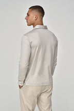 Supima Polo Zip Collar L/S | Pearl Grey