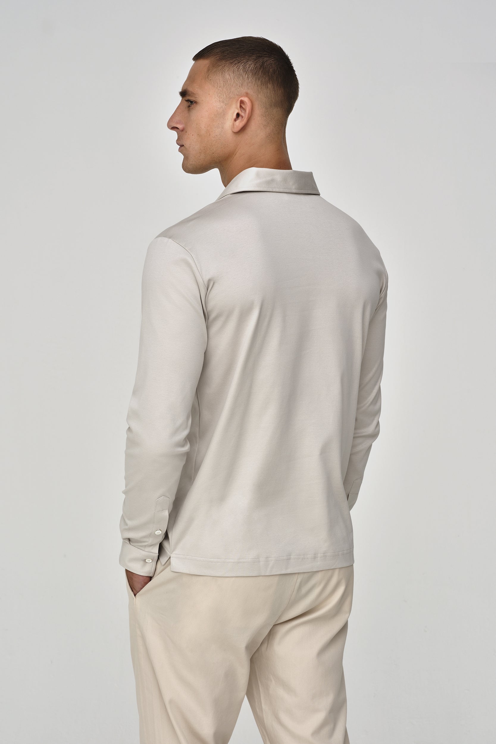 Supima Polo Zip Collar L/S | Pearl Grey
