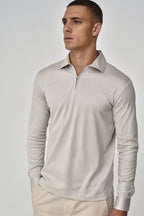 Supima Polo Zip Collar L/S | Pearl Grey