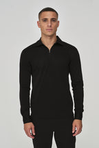 Supima Polo Zip Collar L/S | Black
