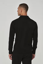 Supima Polo Zip Collar L/S | Black