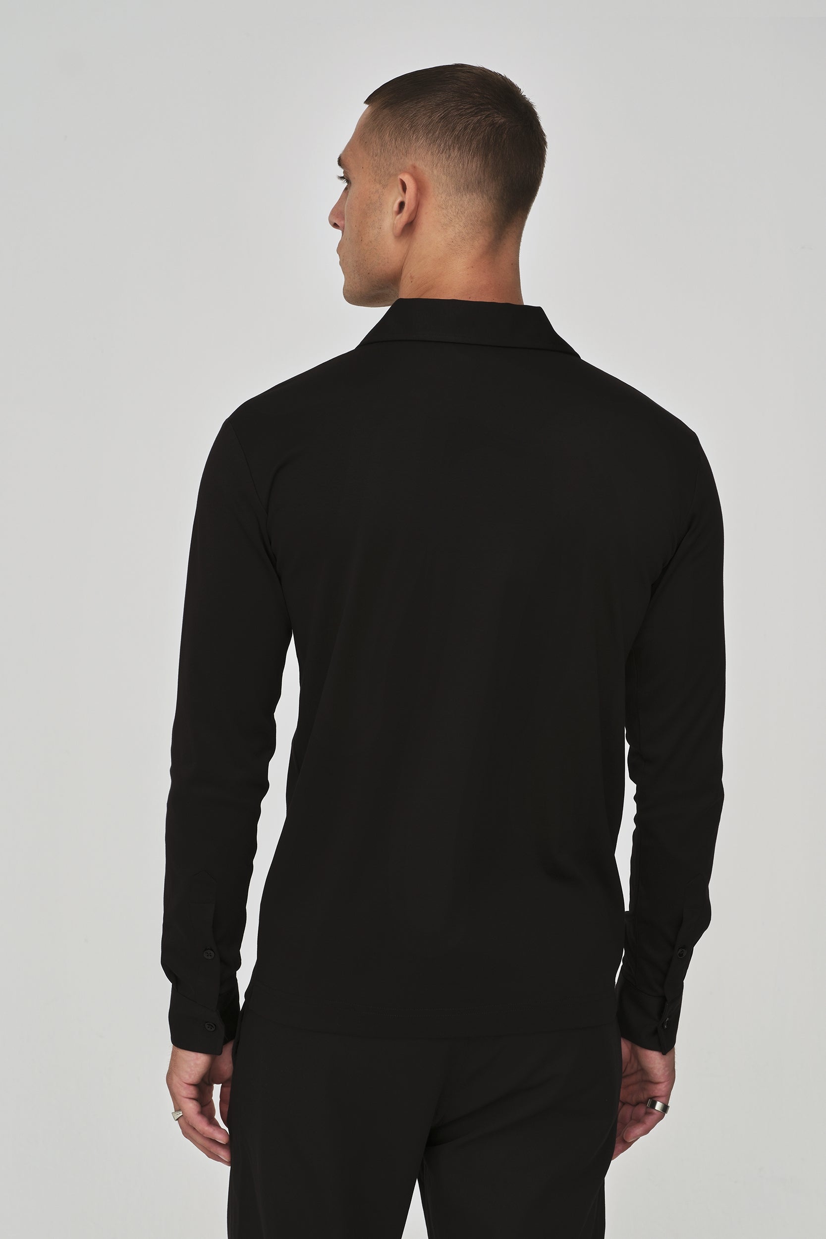 Supima Polo Zip Collar L/S | Black