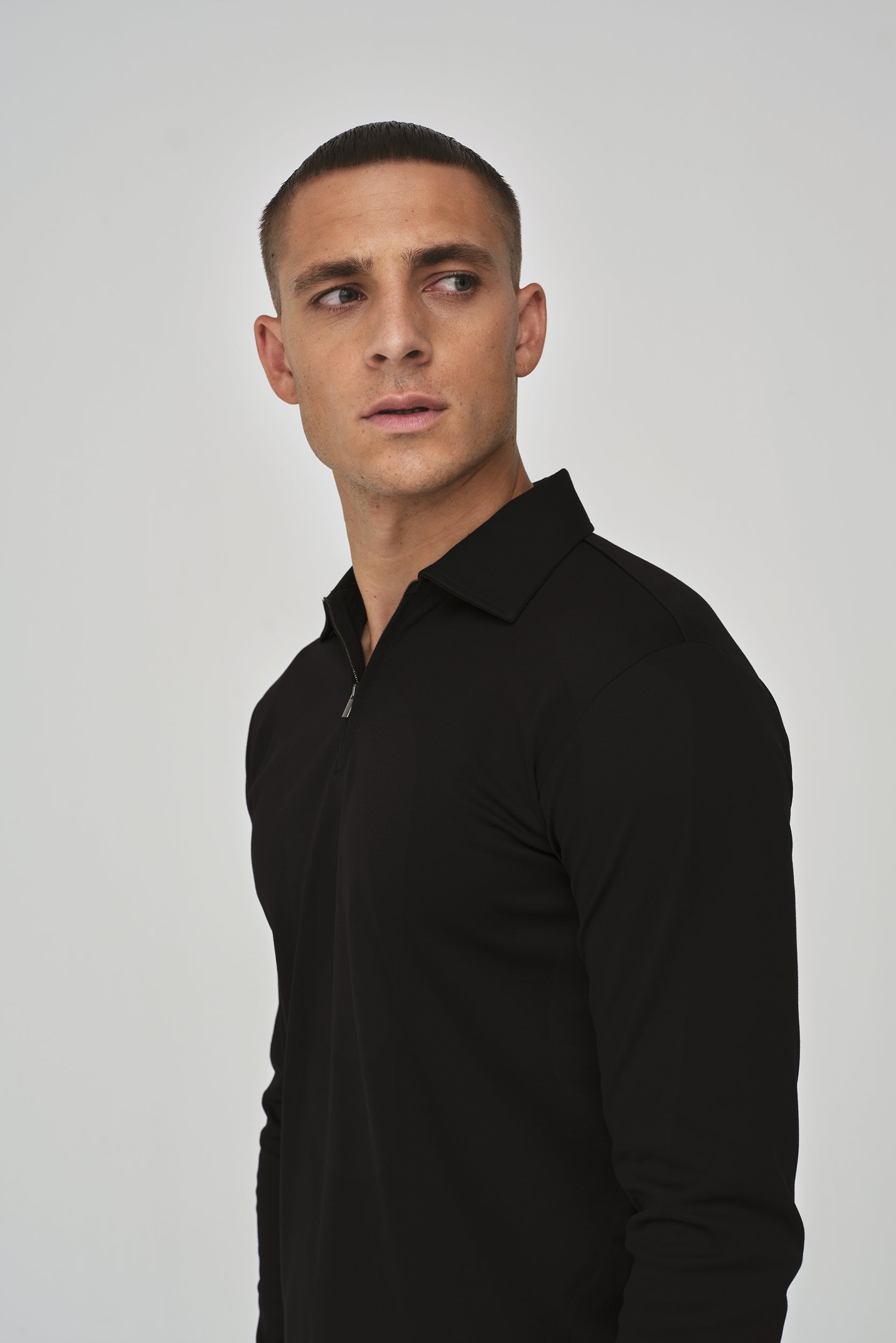 Supima Polo Zip Collar L/S | Black