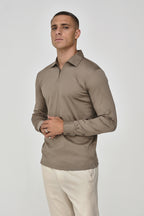 Supima Polo Zip Collar L/S | Lead Grey