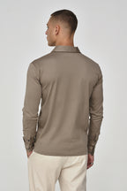 Supima Polo Zip Collar L/S | Lead Grey