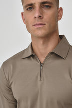 Supima Polo Zip Collar L/S | Lead Grey