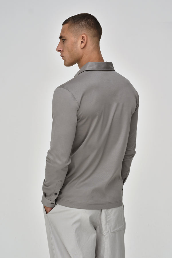 Supima Polo Zip Collar L/S | Grey
