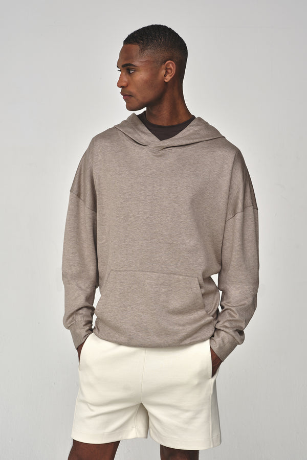 Silk Blend Hooded Oversized Sweater | Light Beige
