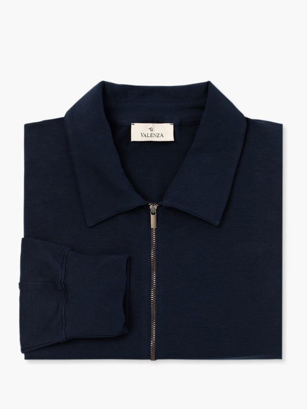 Stretch Cotton Oversized Polo Zip Sweater | Navy