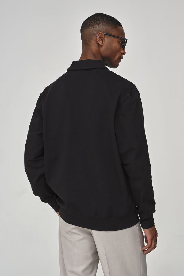 Sweater Oversized met Polo Kraag | Zwart