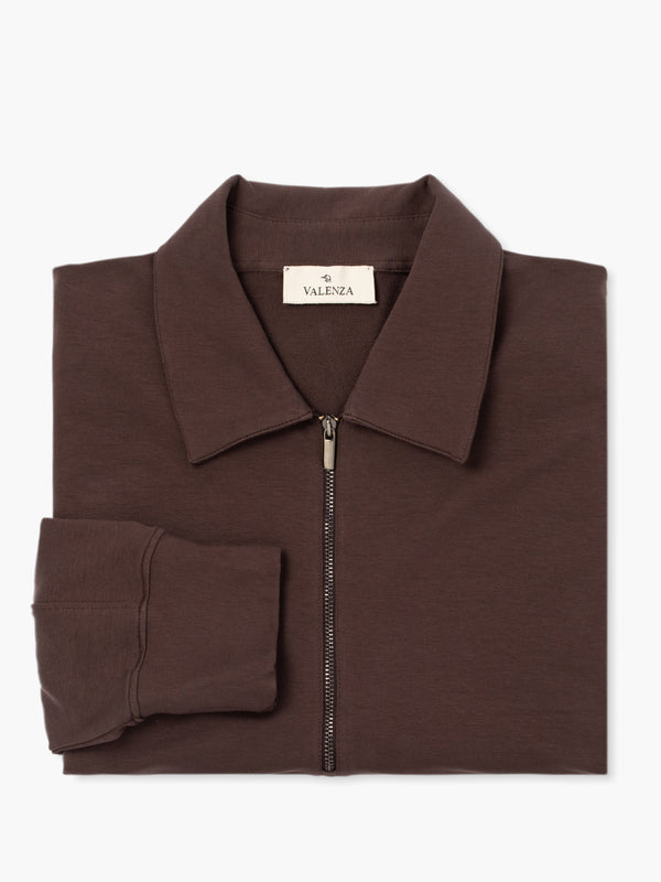 Stretch Cotton Oversized Polo Zip Sweater | Ebony Brown