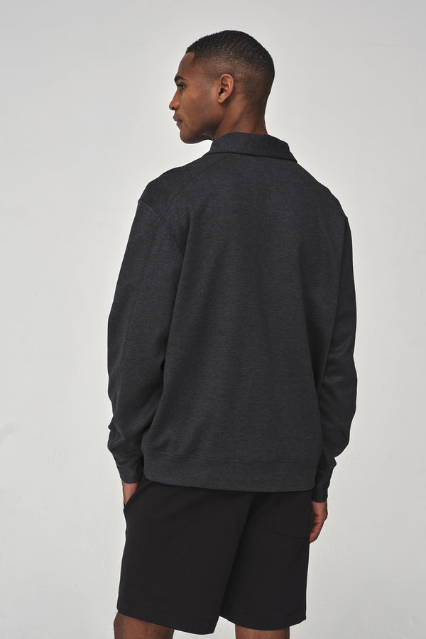 Silk Blend Polo Zip Oversized Sweater | Grey