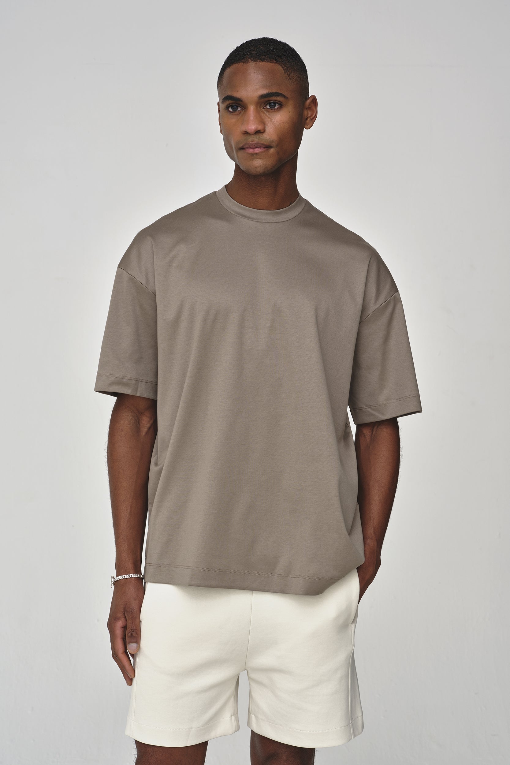 Interlock Supima Oversized T-shirt | Lead Grey