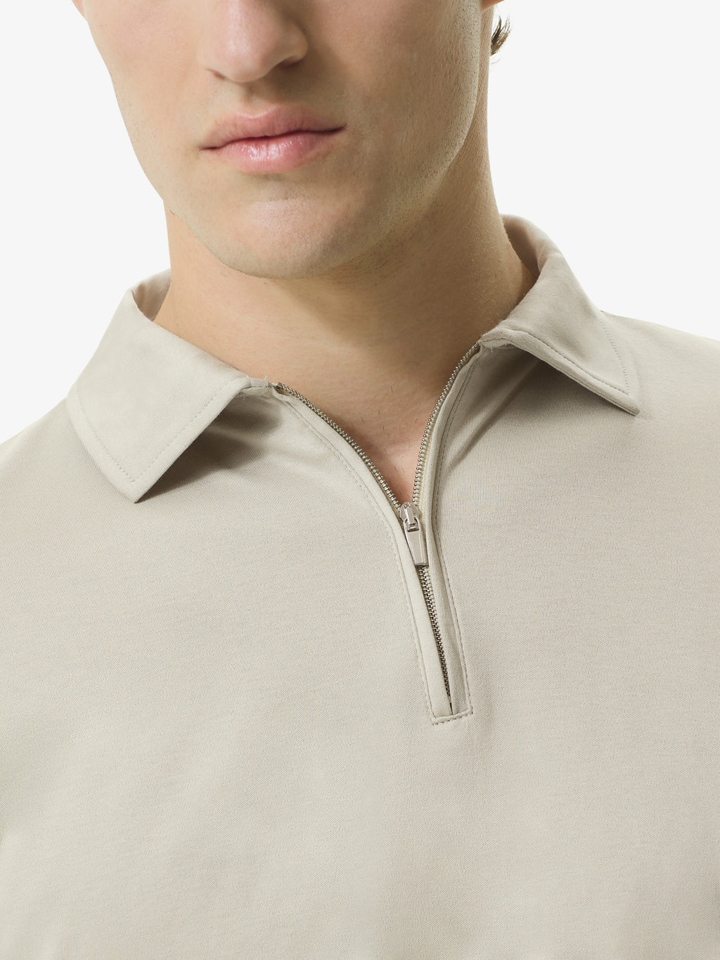Supima Polo Zip Collar S/S | Stone