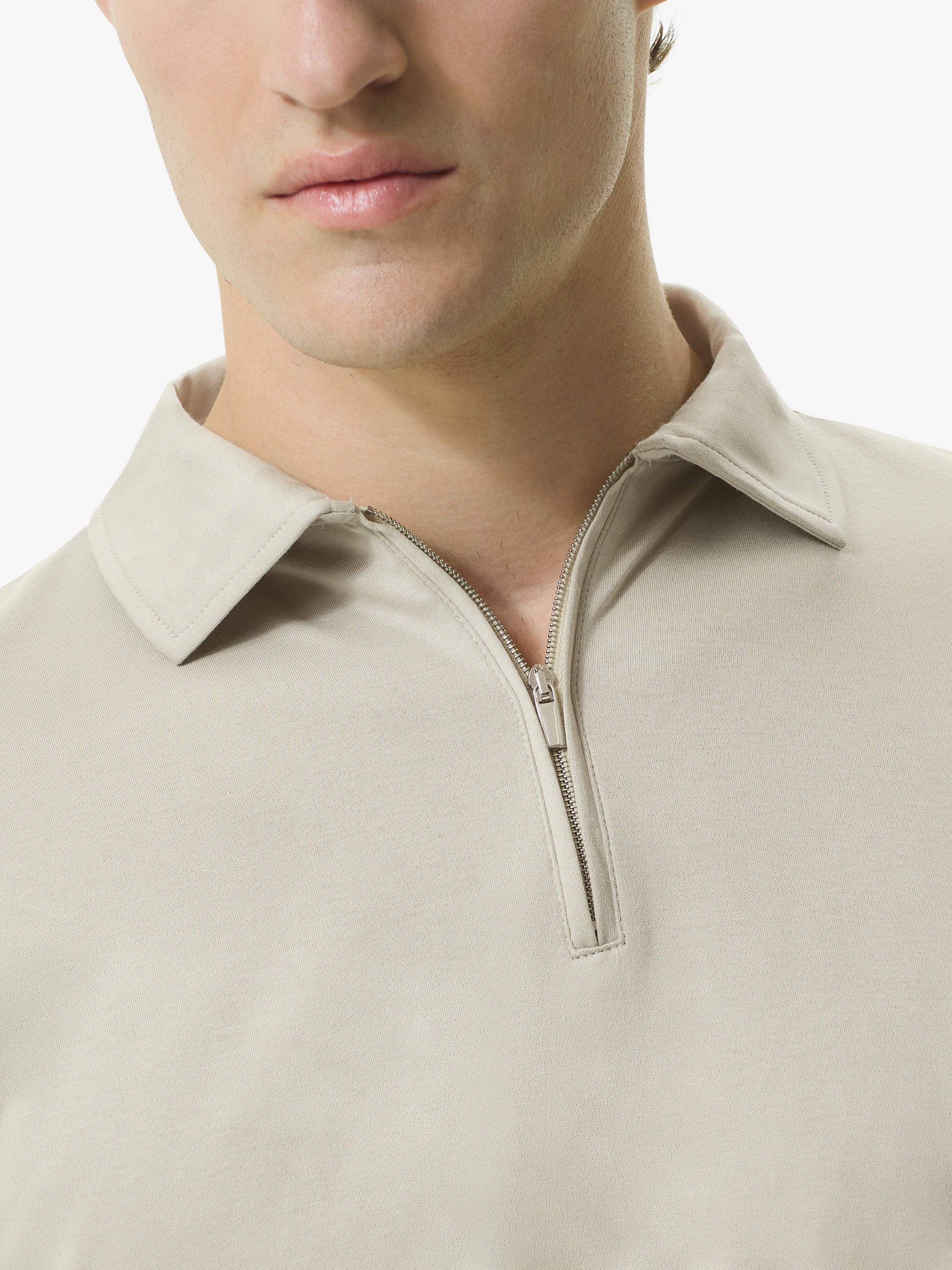 Supima Polo Zip Collar S/S | Stone