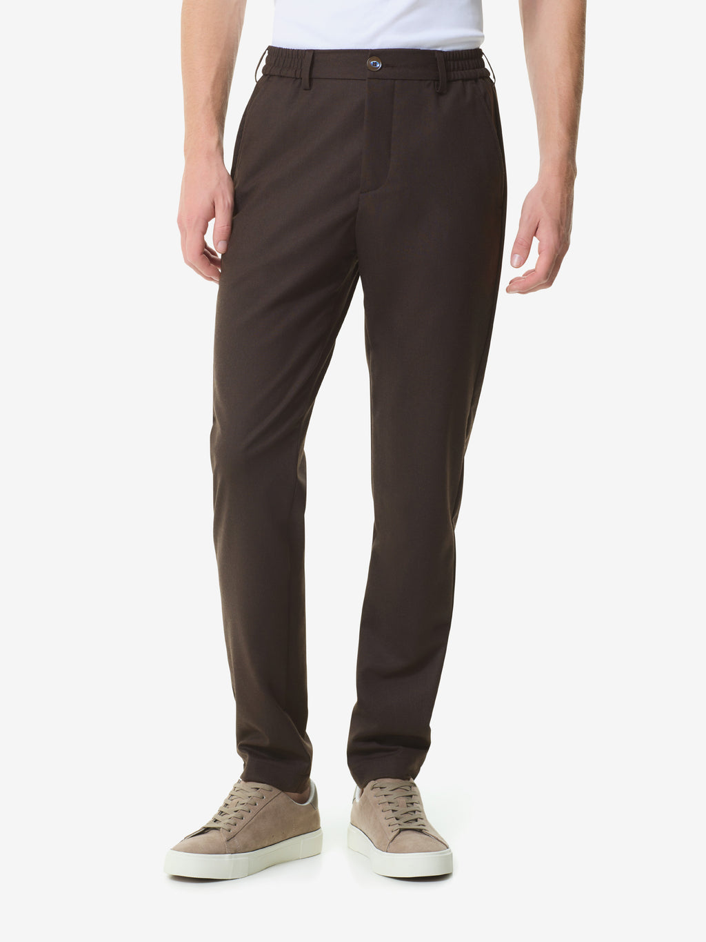 Pantalon fuselé en flanelle stretch | Marron foncé
