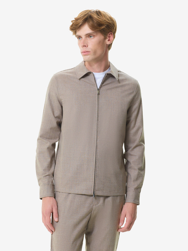 Flannel Stretch Overshirt | Light Beige