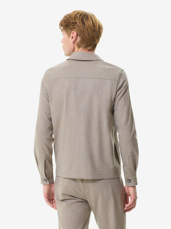 Flannel Stretch Overshirt | Light Beige