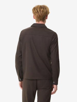 Flannel Stretch Overshirt | Dark Brown