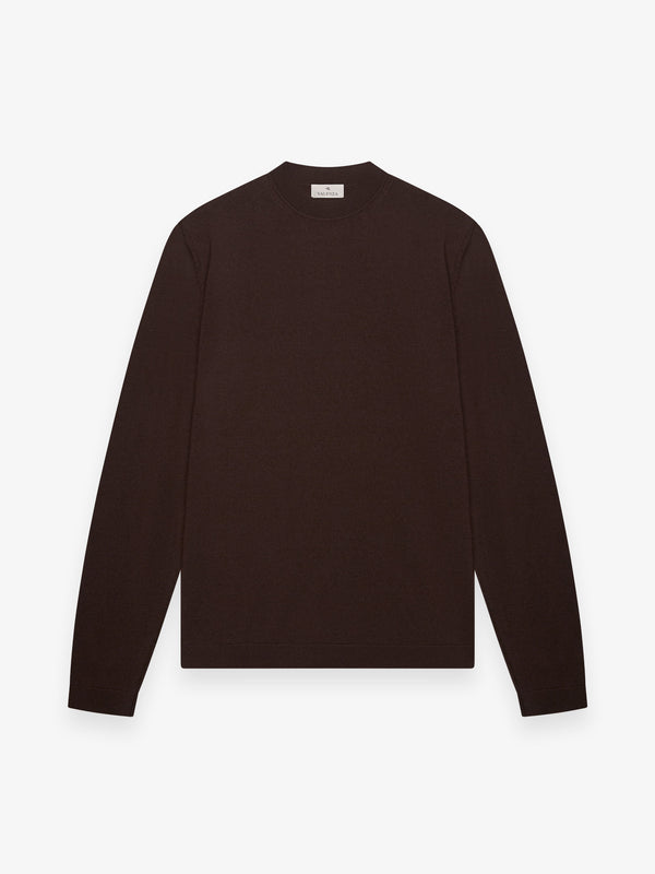 Cashwool Extrafine Merino Crew Neck | Dark Brown