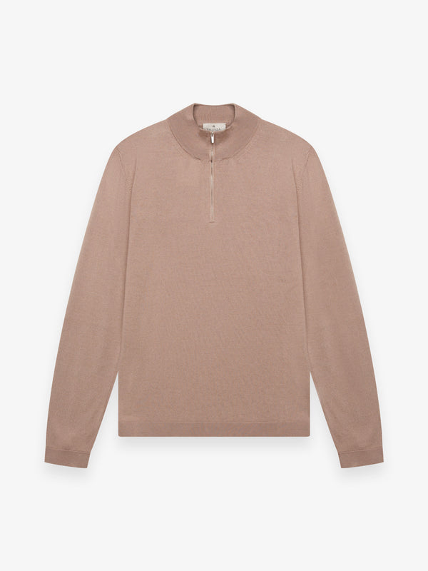 Cashwool Extrafine Merino Quarter Zip | Taupe