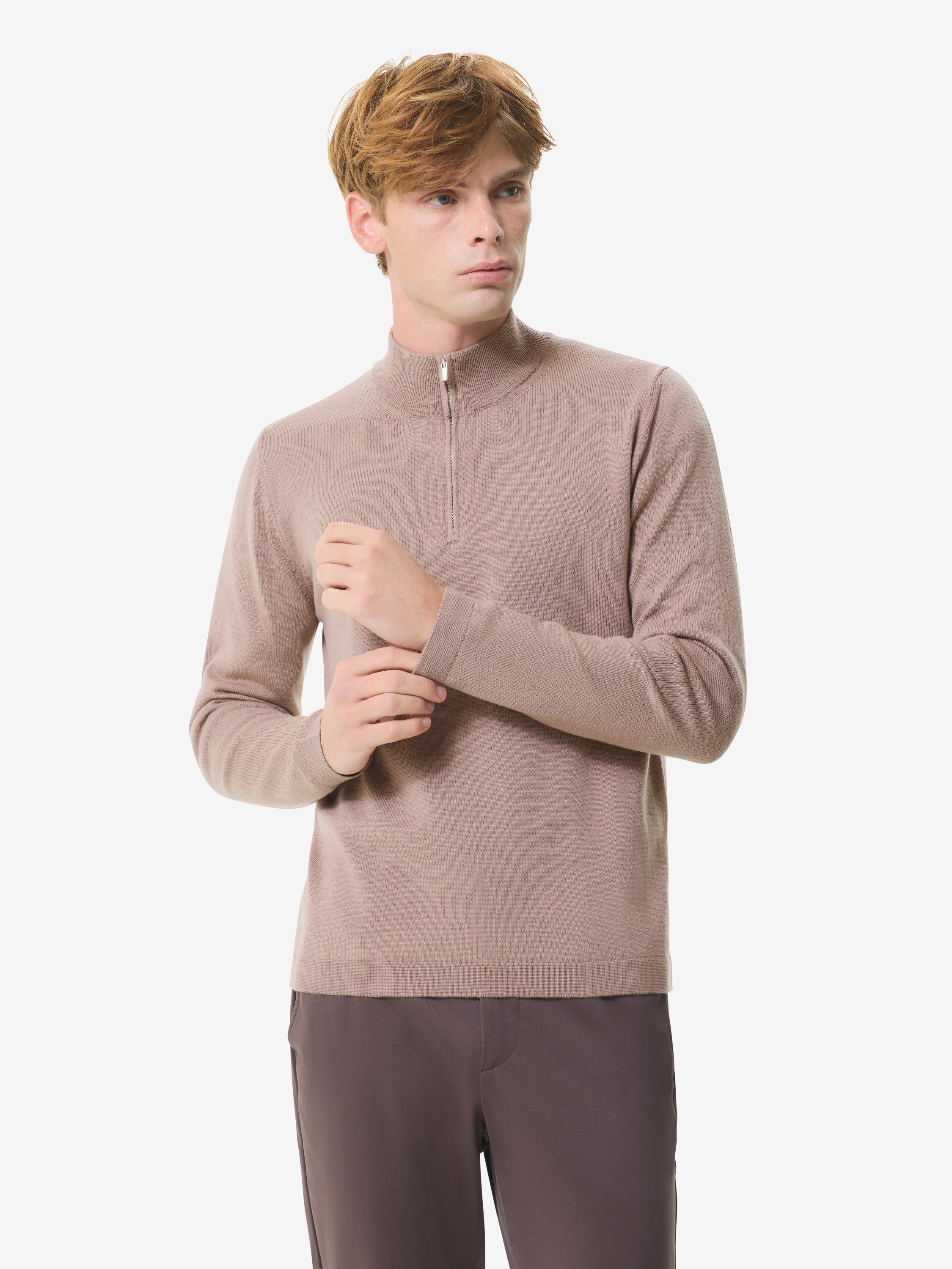 Cashwool Extrafine Merino Quarter Zip | Taupe