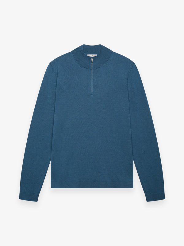 Maglia in lana Merino Extrafine con Quarter Zip | Jeans blu