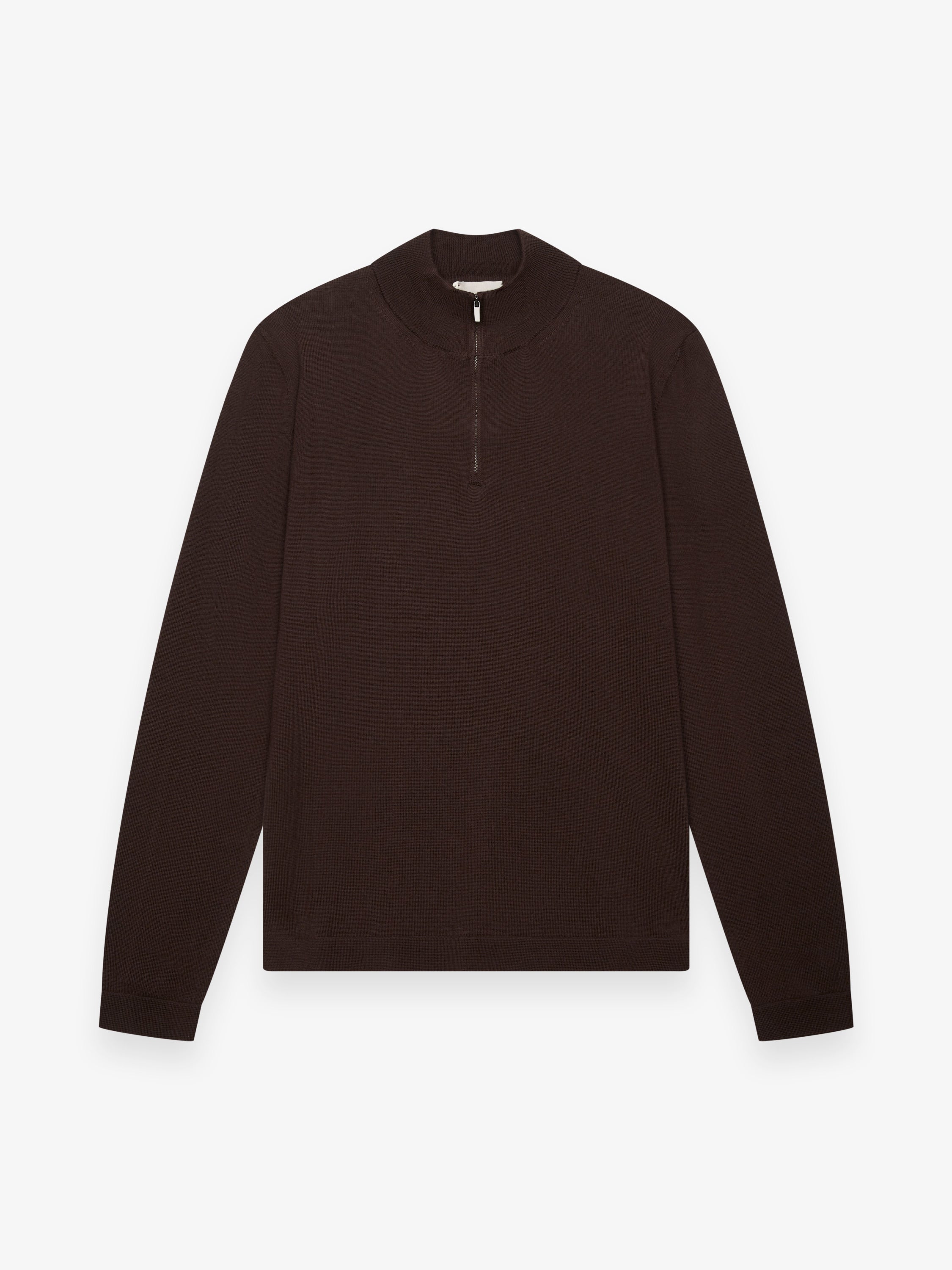 Cashwool Extrafine Merino Quarter Zip | Dark Brown