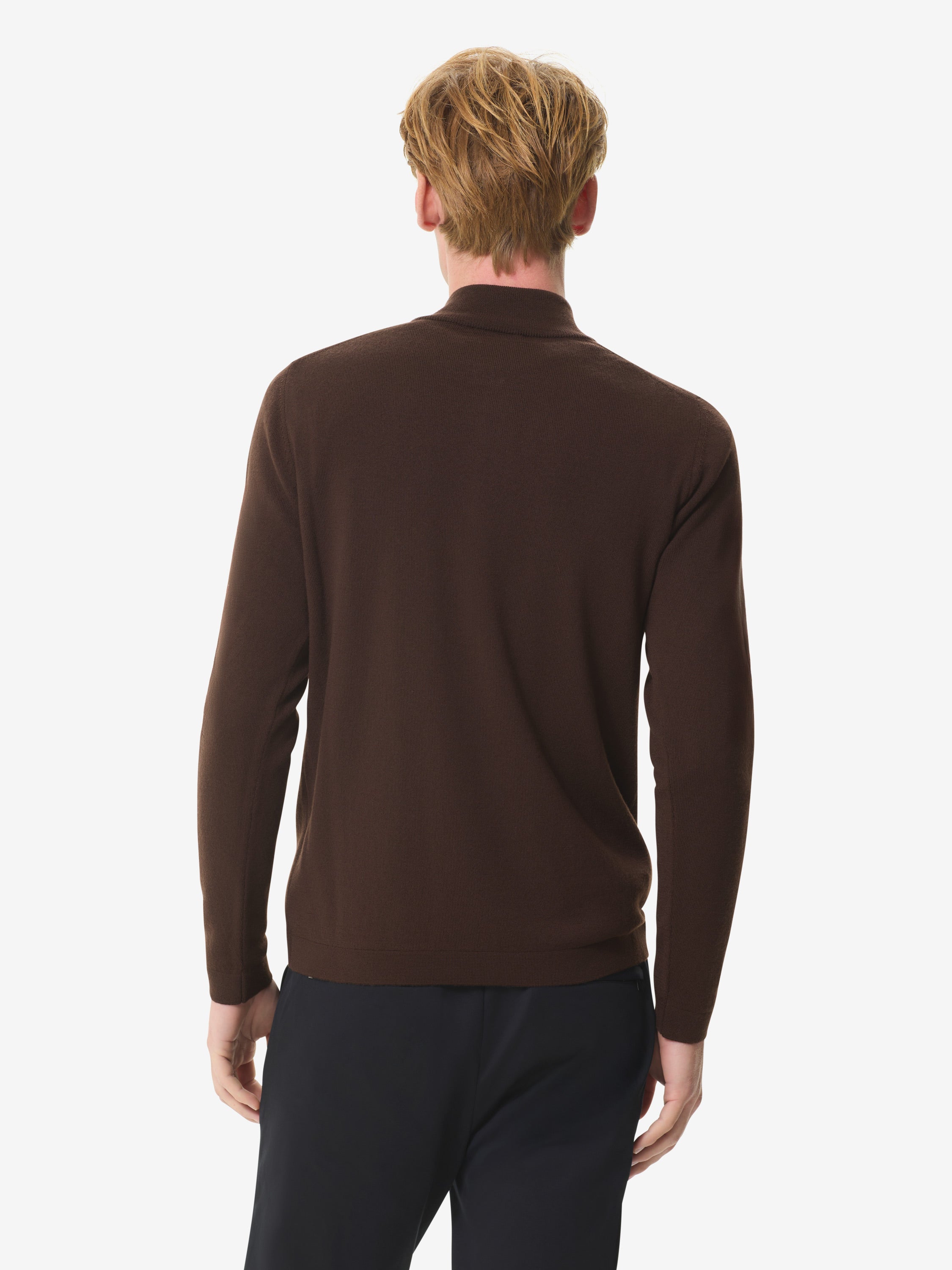 Pull Cashwool en mérinos extrafin à col zippé | Marron foncé