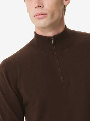 Extrafine Merino-Pullover mit Viertelreißverschluss | Dunkelbraun