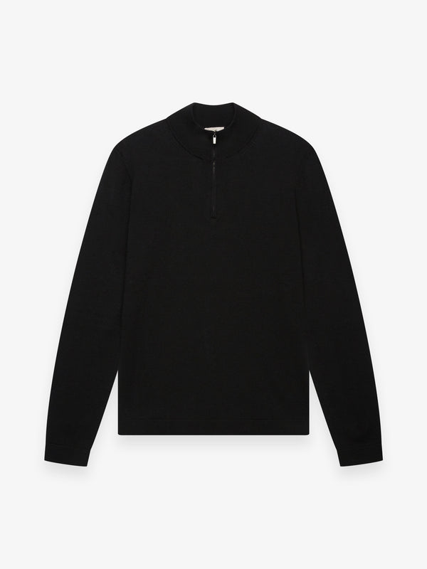 Cashwool Extrafine Merino Quarter Zip | Black