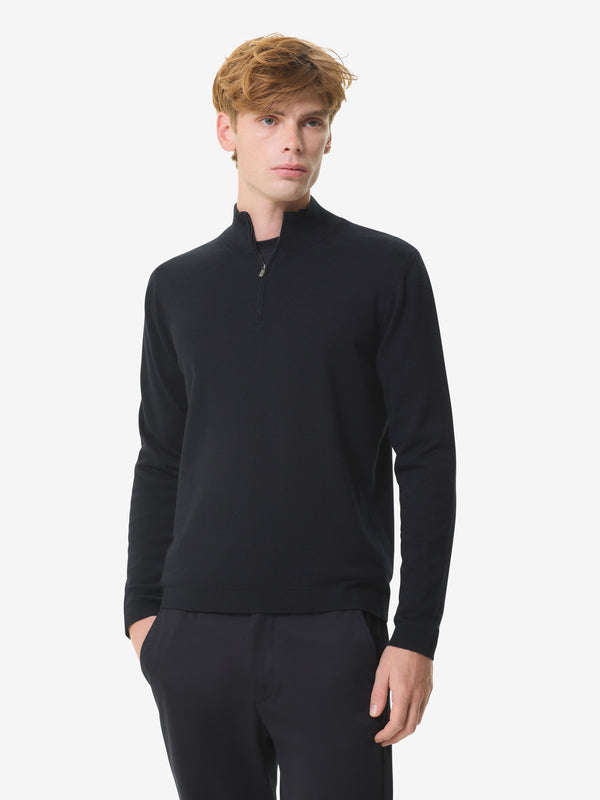 Cashwool Extrafine Merino Quarter Zip | Black