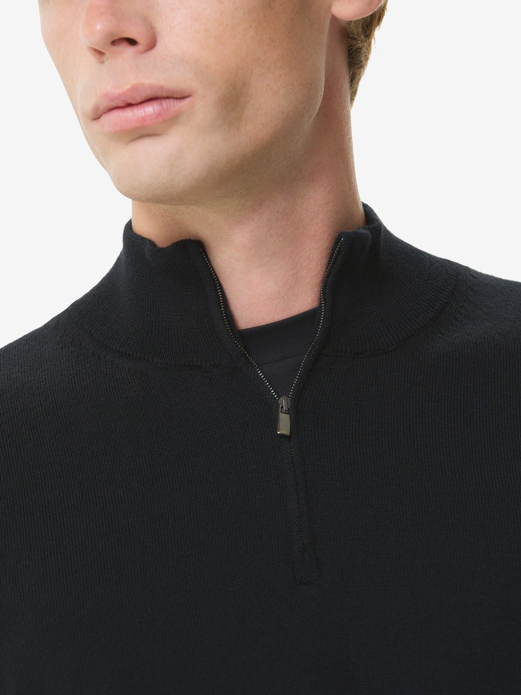 Cashwool Extrafine Merino Quarter Zip | Black