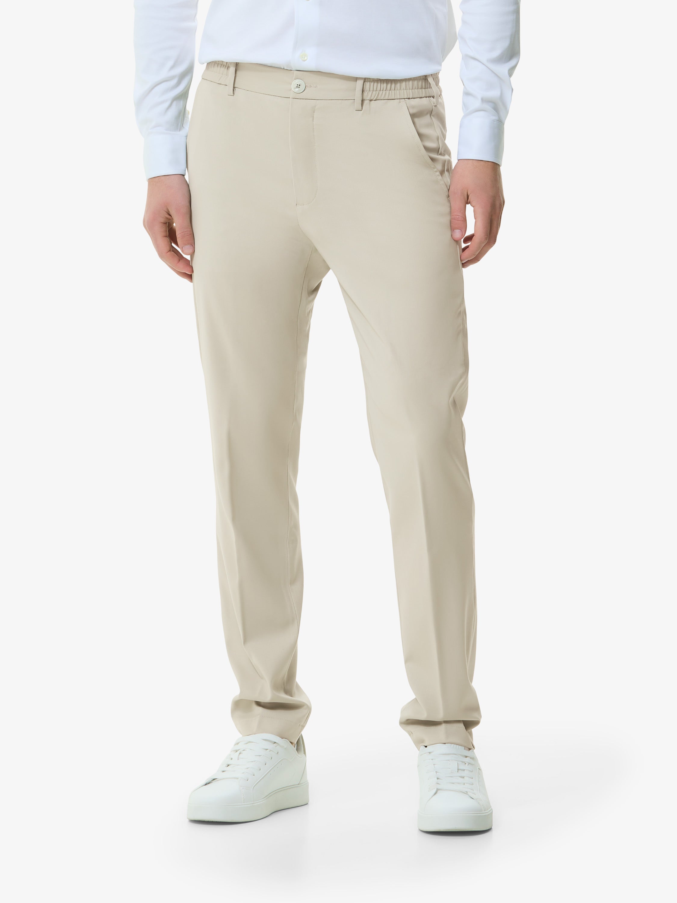 Wool Stretch Trousers | Stone