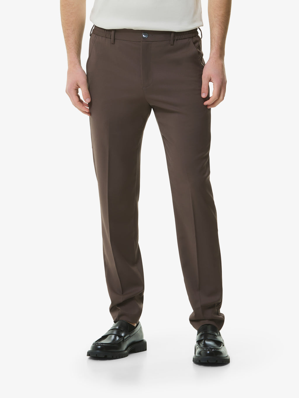 Wool Stretch Trousers | Dark Brown