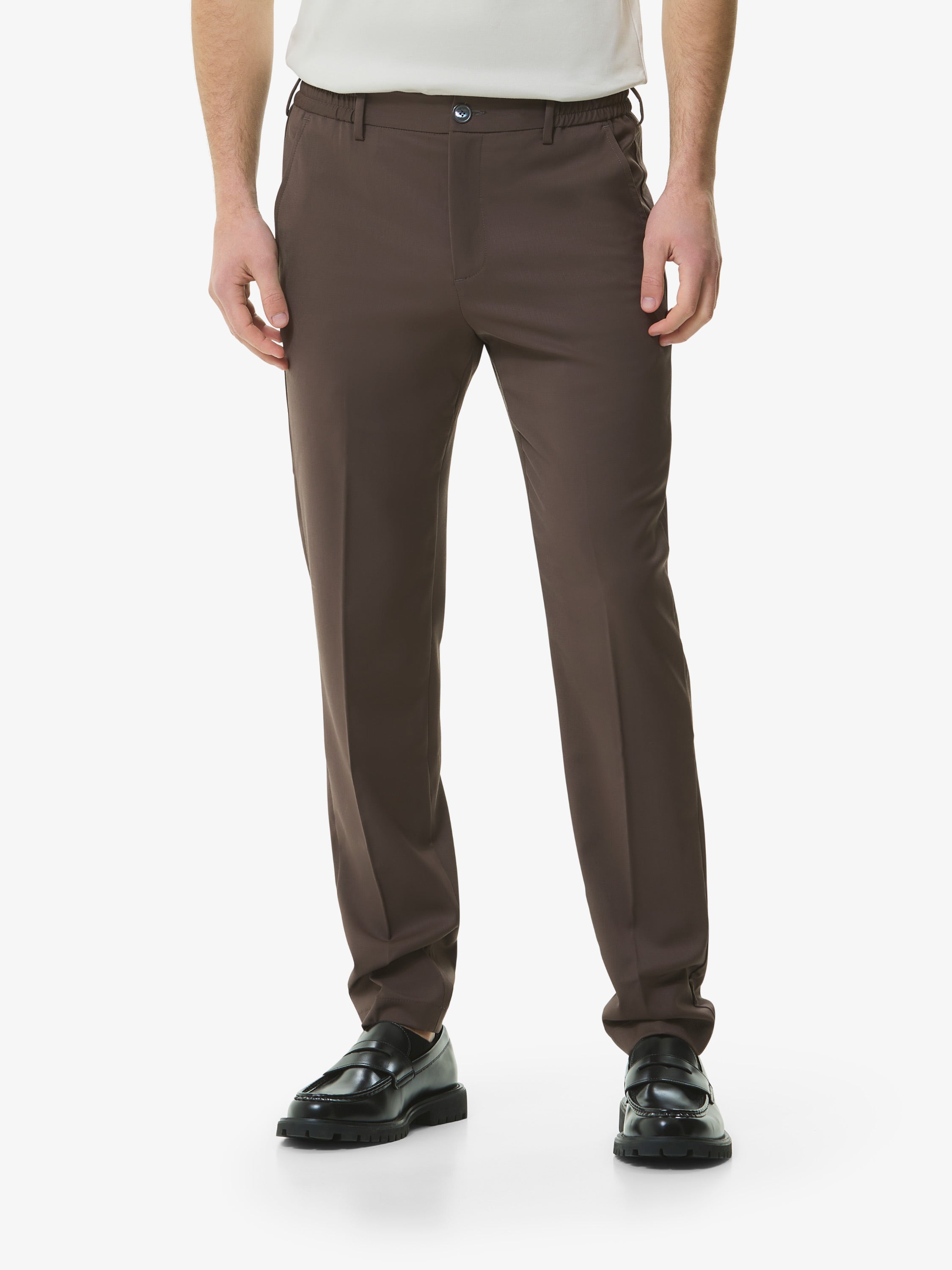 Wool Stretch Trousers | Dark Brown
