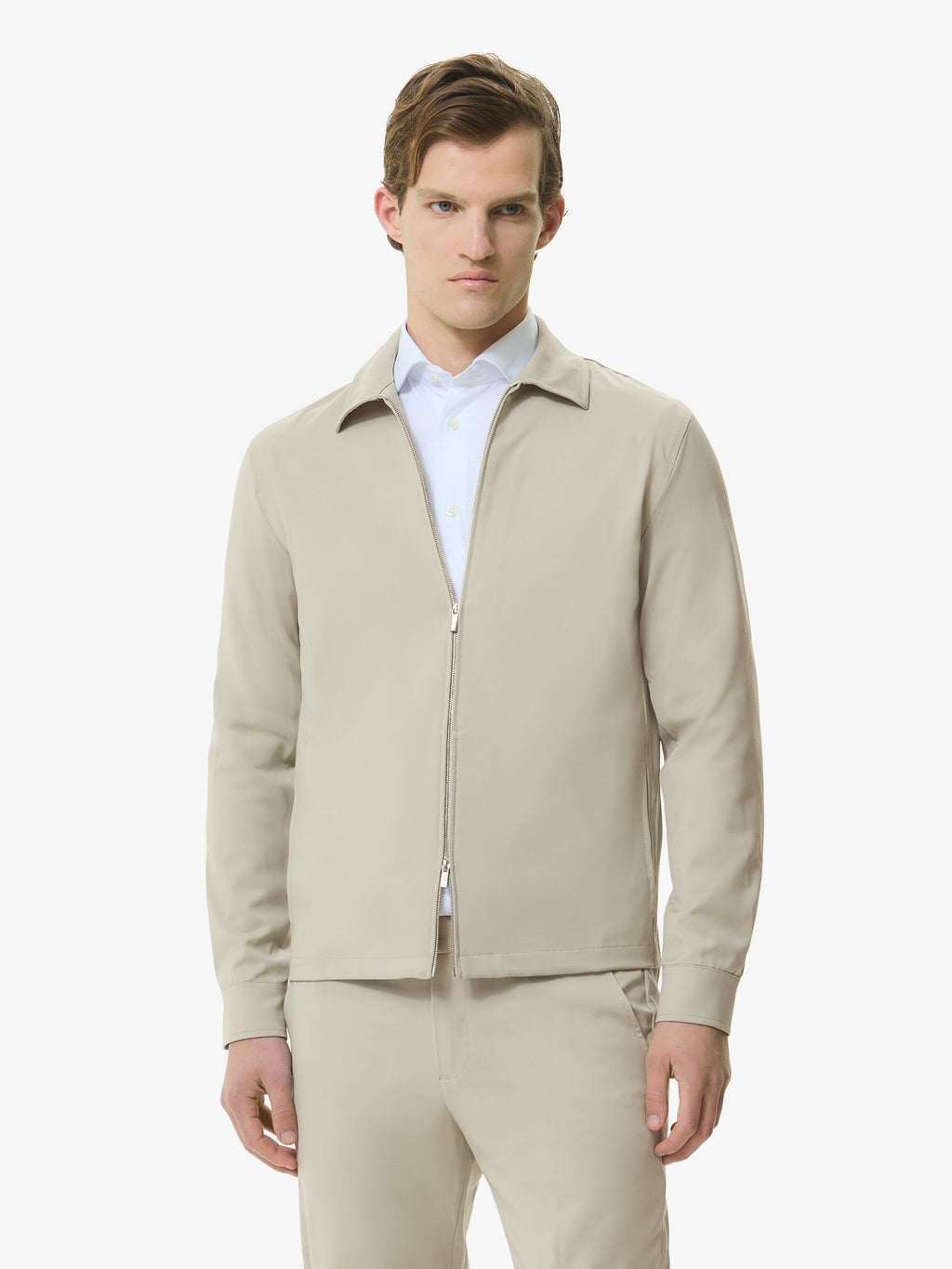 Wool Stretch Overshirt | Stone