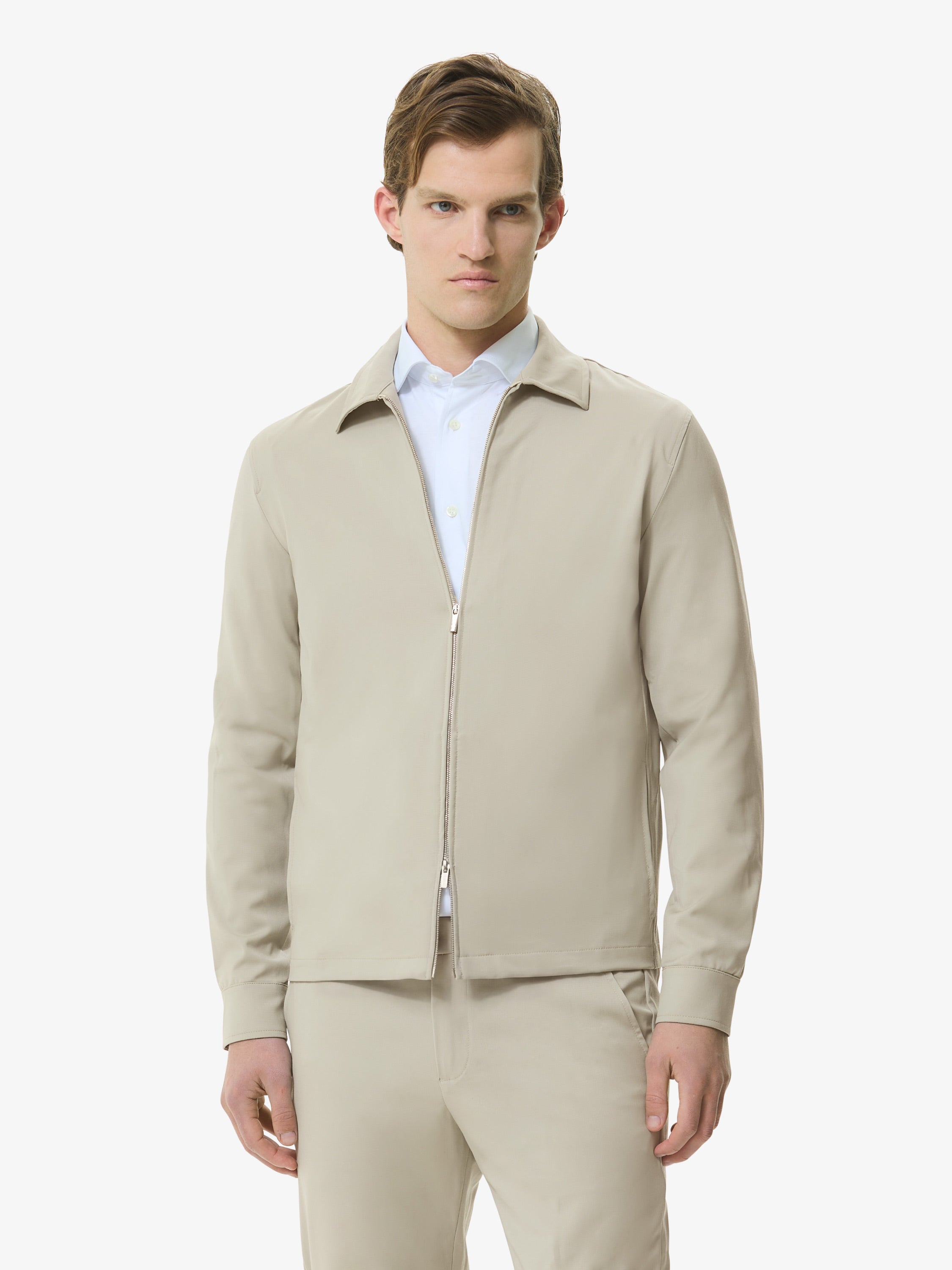 Wool Stretch Overshirt | Stone