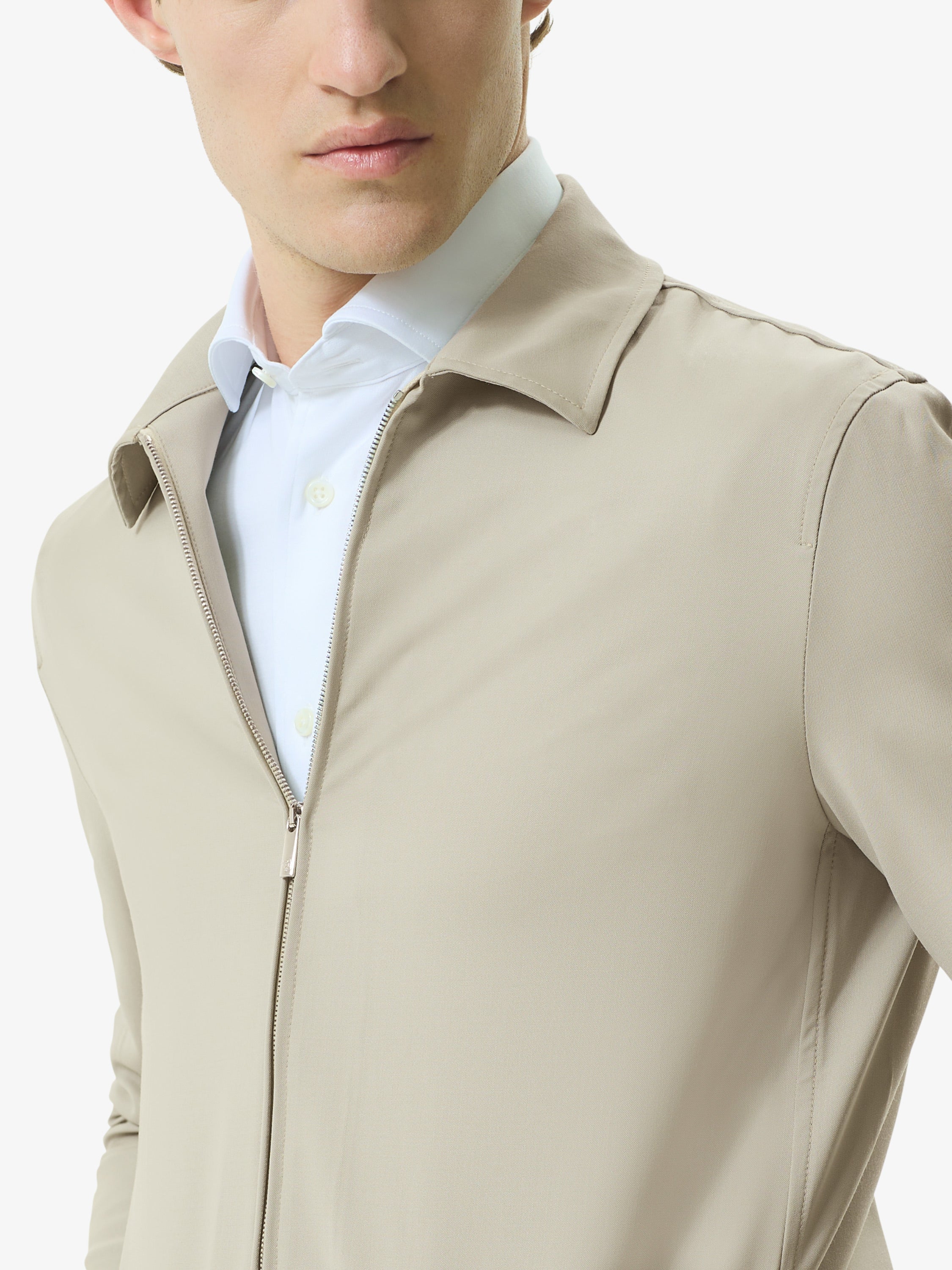 Wool Stretch Overshirt | Stone