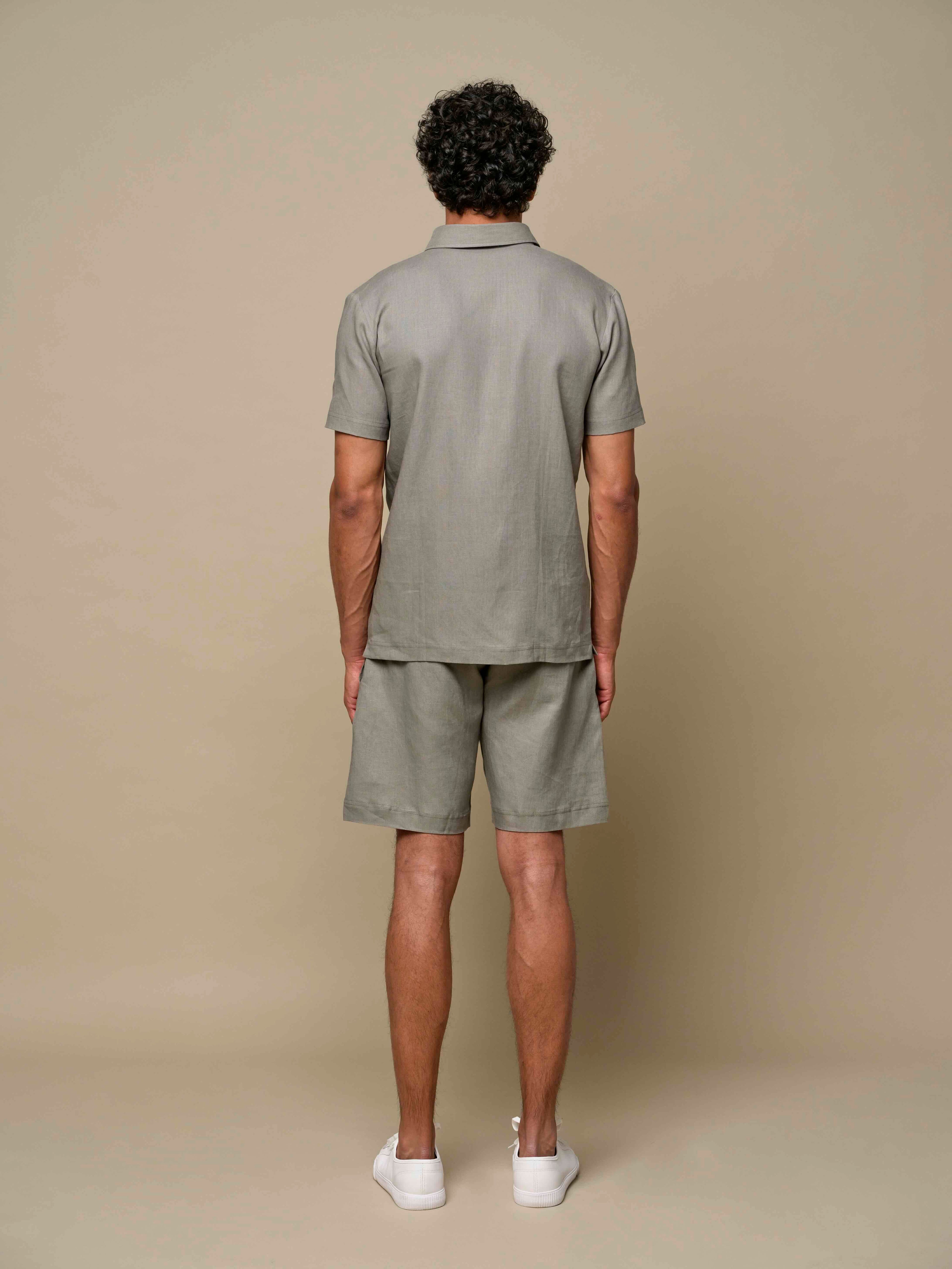 Linnen Stretch Shirt Korte Mouwen | Saliegroen
