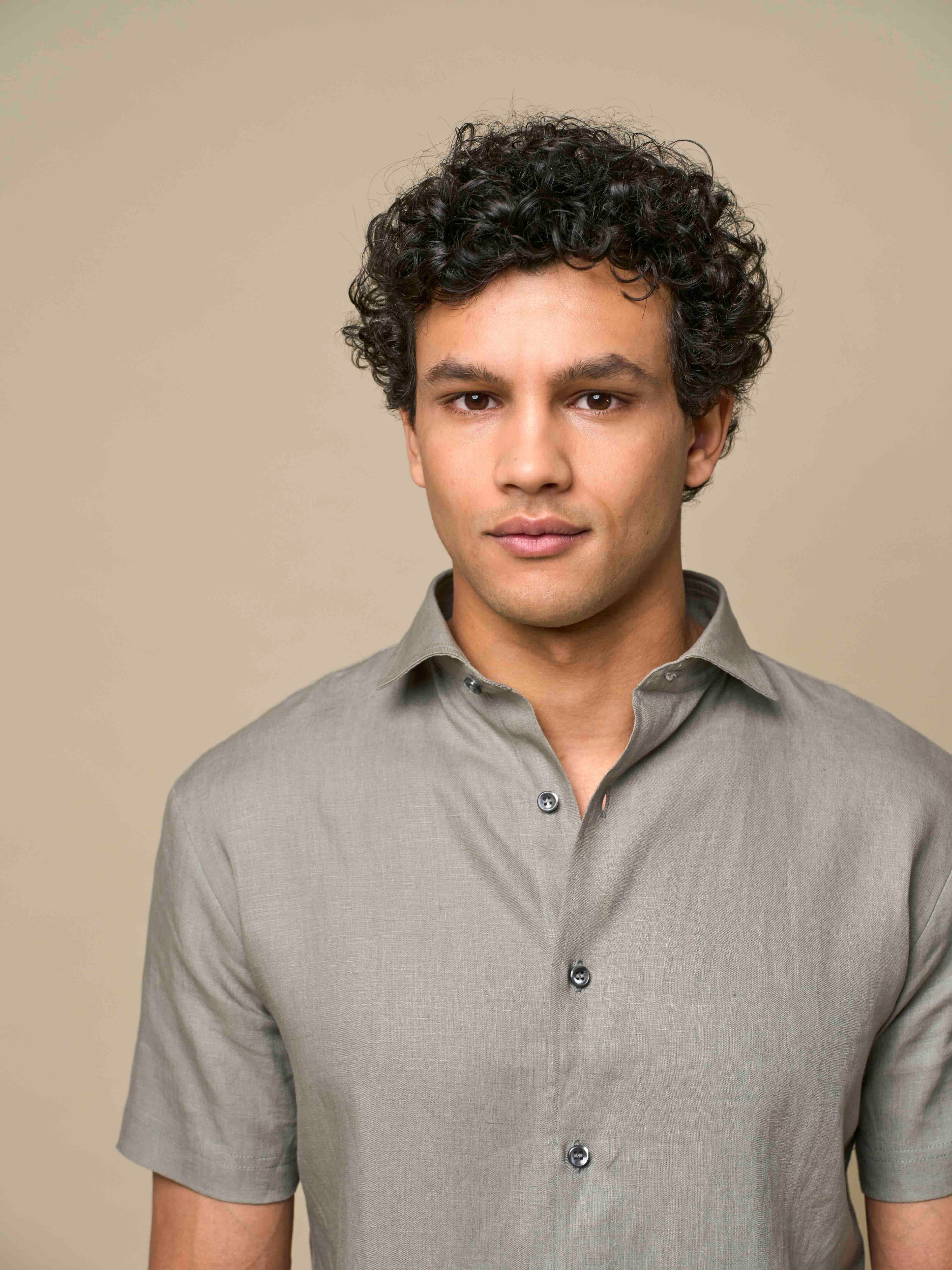 Linnen Stretch Shirt Korte Mouwen | Saliegroen