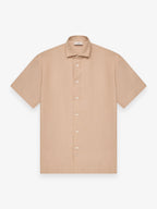 Linnen Stretch Shirt Korte Mouwen | Hazelnoot
