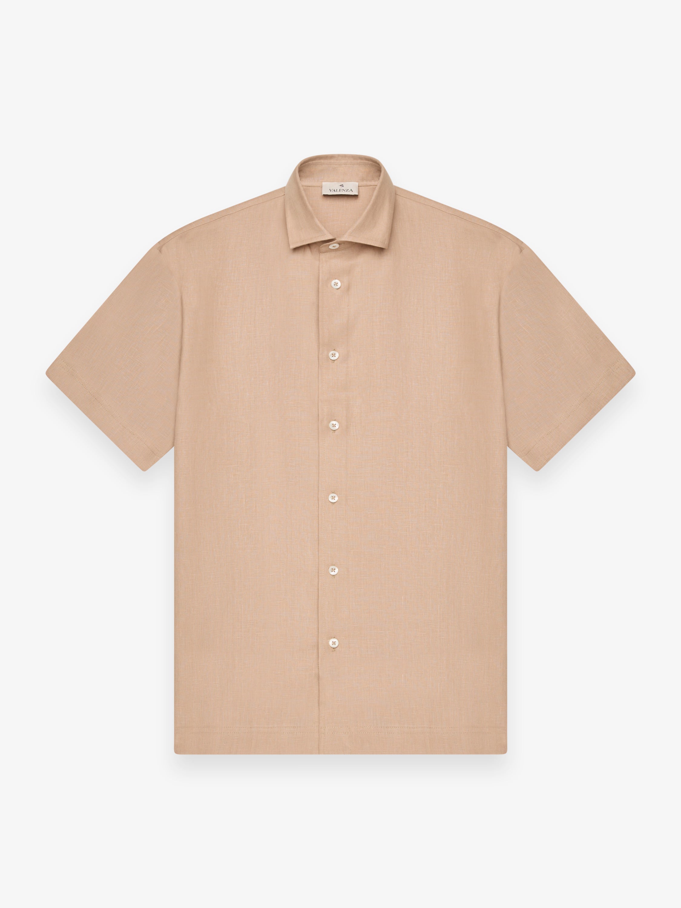 Linnen Stretch Shirt Korte Mouwen | Hazelnoot