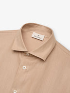 Linnen Stretch Shirt Korte Mouwen | Hazelnoot