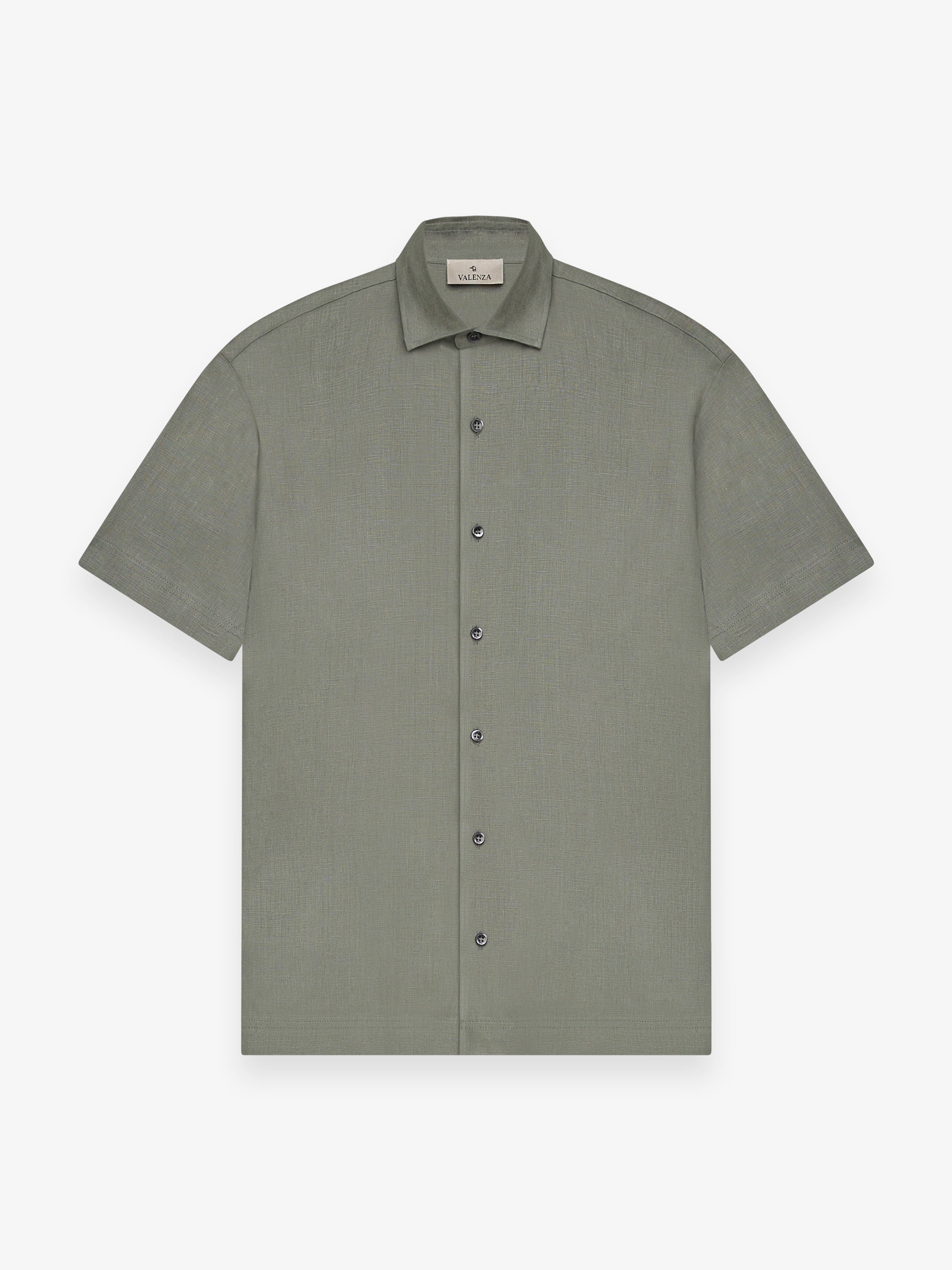 Linnen Stretch Shirt Korte Mouwen | Saliegroen