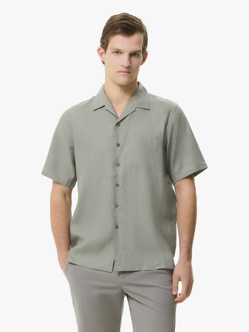 Linen Stretch Bowling Shirt S/S | Sage Green